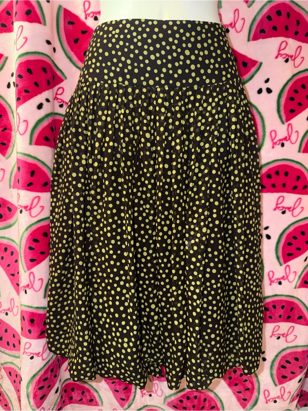 🖤💛 Dana Buchman Silk Polka Dot Midi Skirt